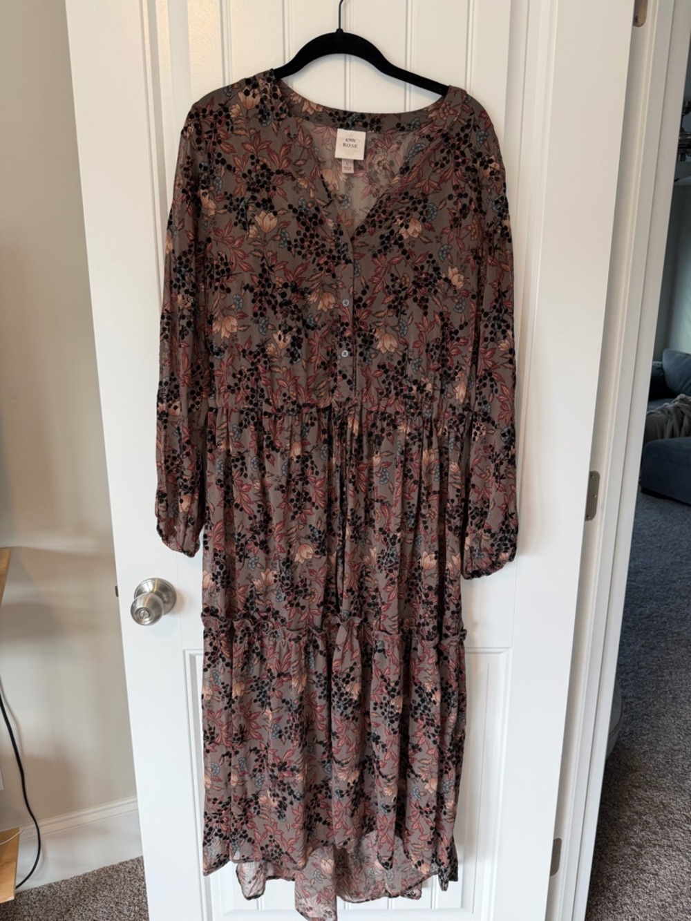 Knox Rose Mauve Pink Floral Tiered Midi Dress